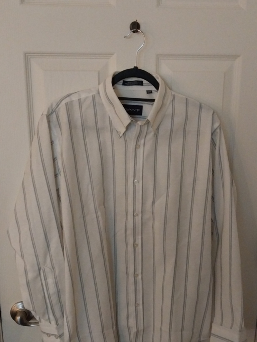 GANT Men's White Button-Down Shirt with Thin Gray Stripes